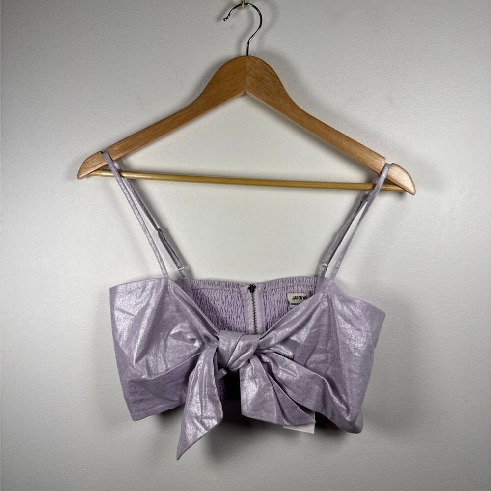Jason Wu Linen Bow-Front Crop Top Metallic Lilac Purple,  Size M-NWT